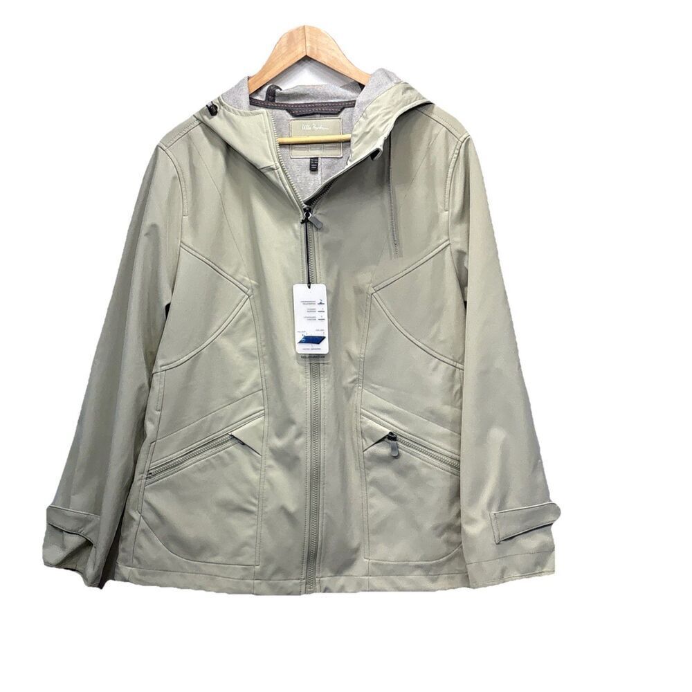 Ulla Popken Hooded Rain Jacket 16/18 Sage Green Wind Resistant Zip NWT Plus